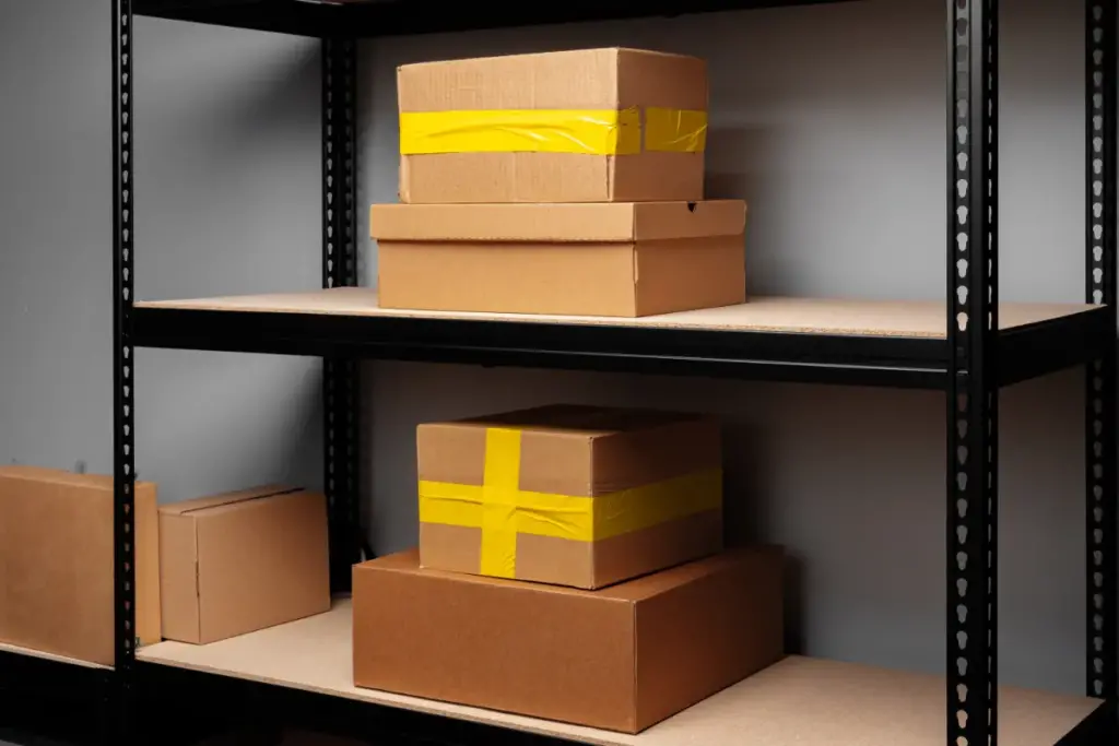 Boxes stacked in self storage conveniently