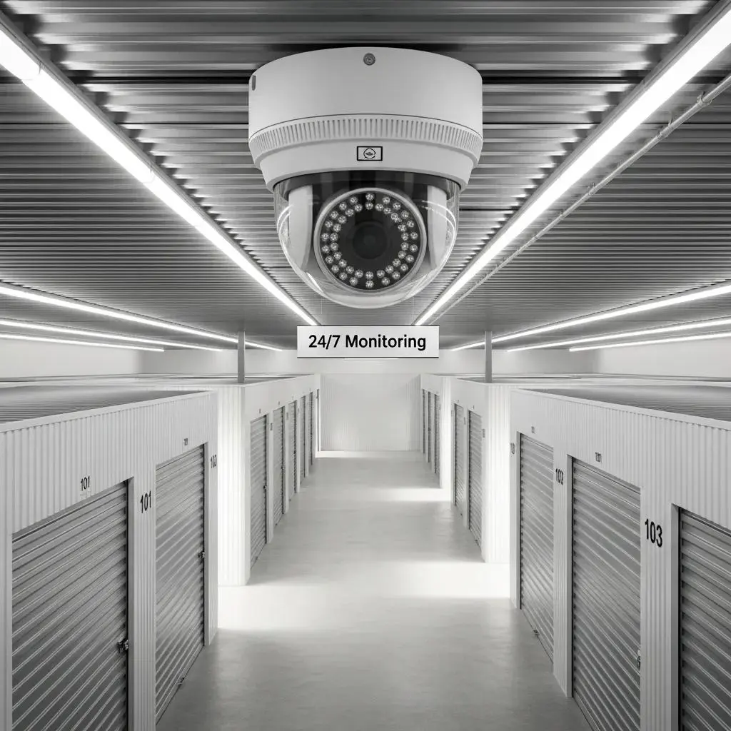 CCTV camera monitoring self-storage units for enhanced security