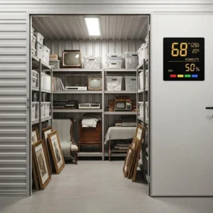 Climate-controlled storage unit protecting sensitive items like electronics and antiques